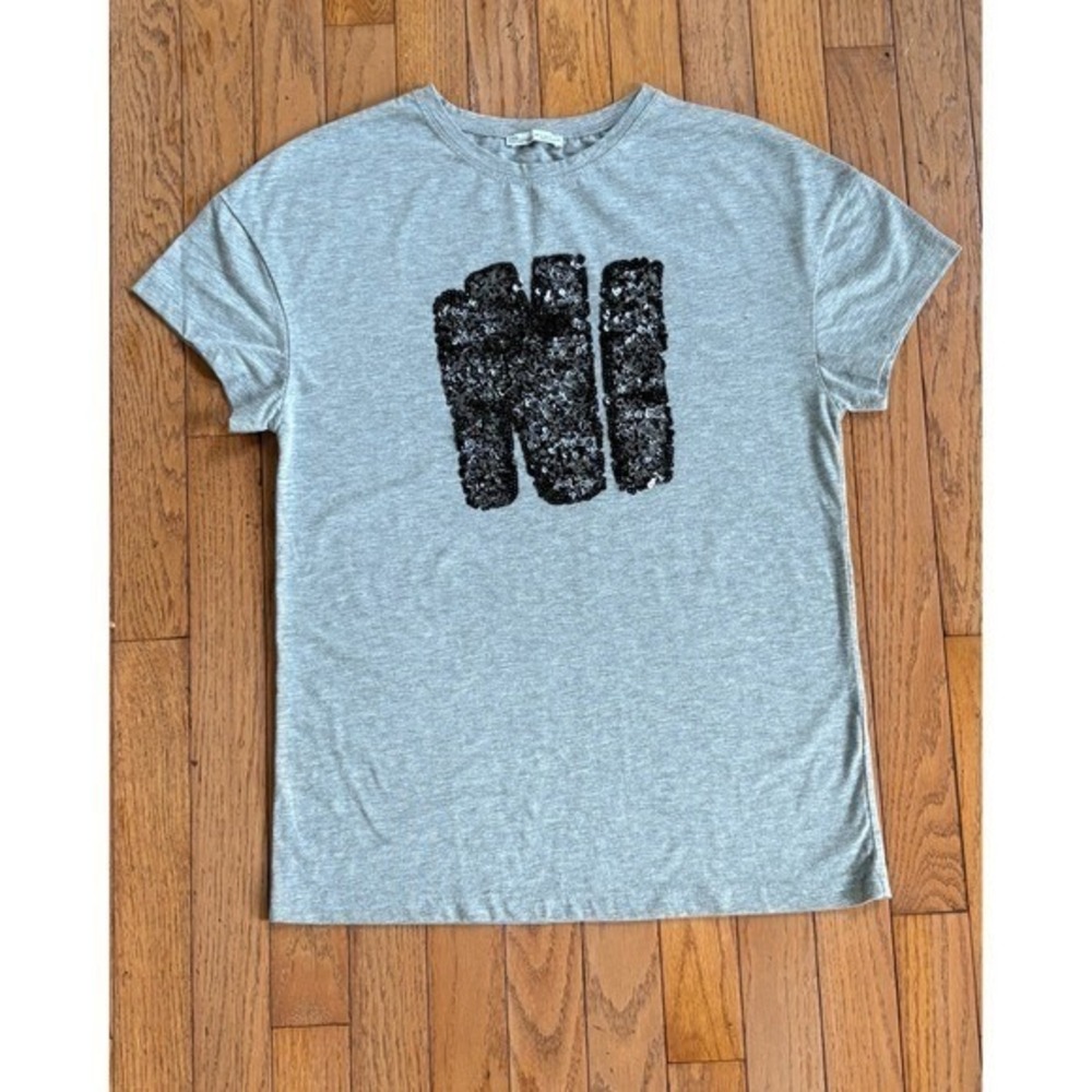 Zara Sequin Tee Shirt Top T-Shirt Small Punk Bling